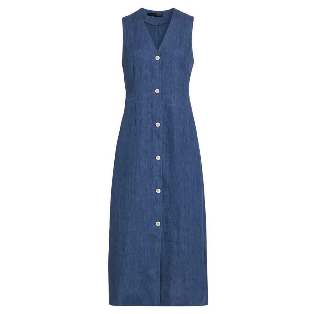 Jenni Kayne Callan Linen Midi-Dress In Blue, Size M